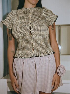 Apres Studio Bamboo Ruched Button Tee